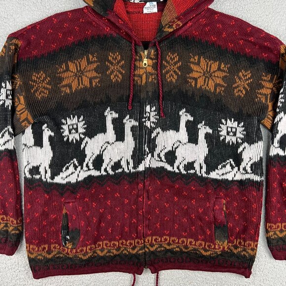 Yari Artesanias Hoodie Men Small S Red Alpaca Wool Sweater Full Zip Knit Vintage - Picture 6 of 9
